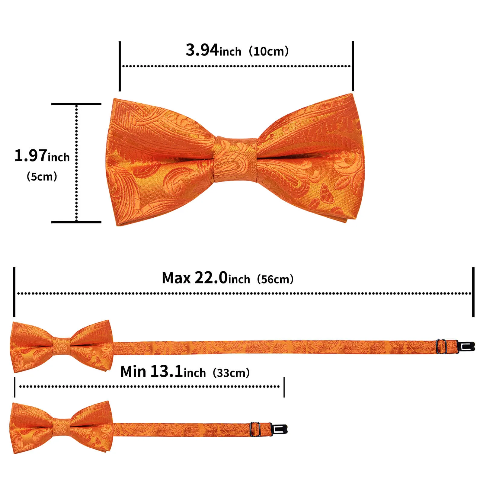 DiBanGu Kids Bow Tie Hot Orange Paisley Silk Pre-Bow Tie Hanky Set