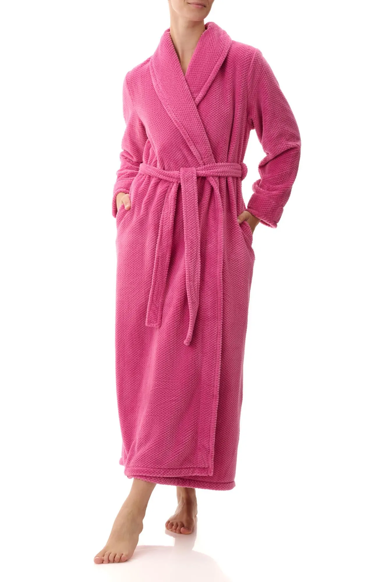 Dimple Fleece Long Wrap Robe Rose