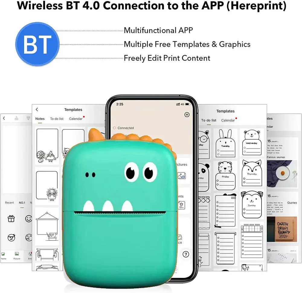 Dino Design Mini Portable Thermal Bluetooth Printer