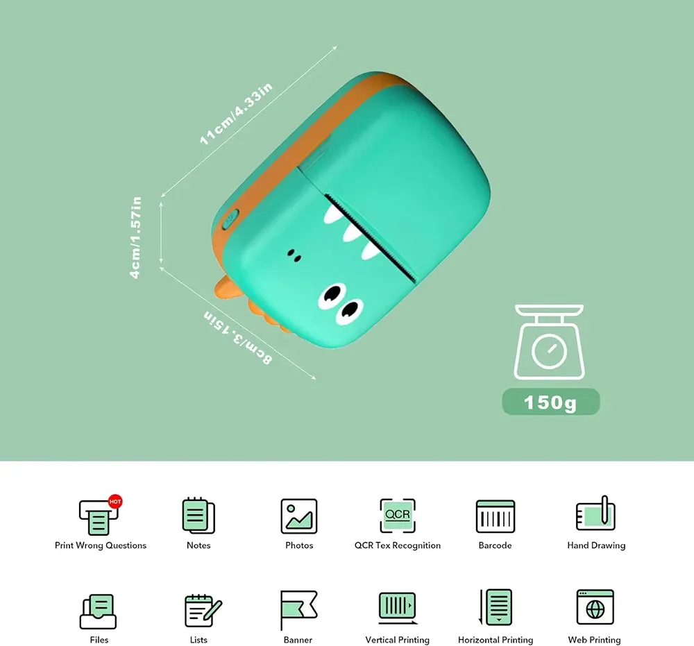 Dino Design Mini Portable Thermal Bluetooth Printer