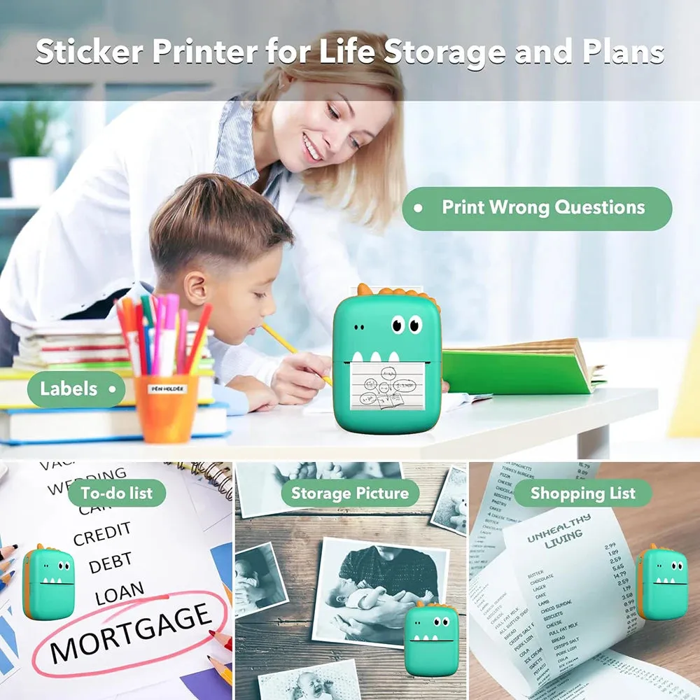 Dino Design Mini Portable Thermal Bluetooth Printer