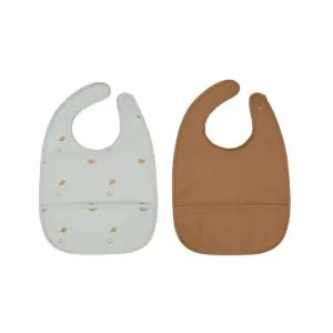 Dino waterproof Bib 2 Pack Set - Dusty Green and Caramel