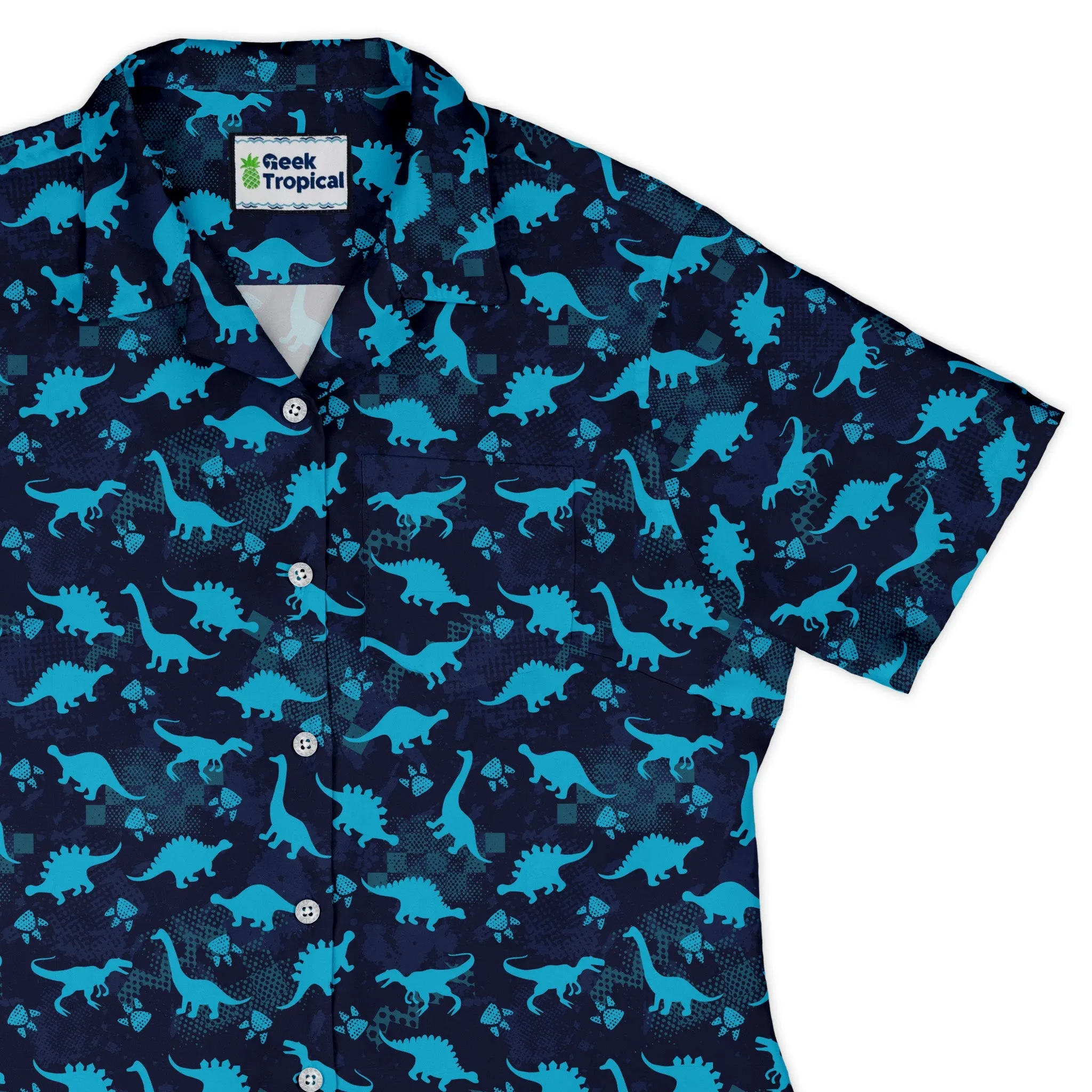 Dinosaur Urban Geometric Blue Dinosaur Curvy Button Up Shirt