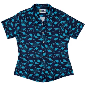 Dinosaur Urban Geometric Blue Dinosaur Curvy Button Up Shirt