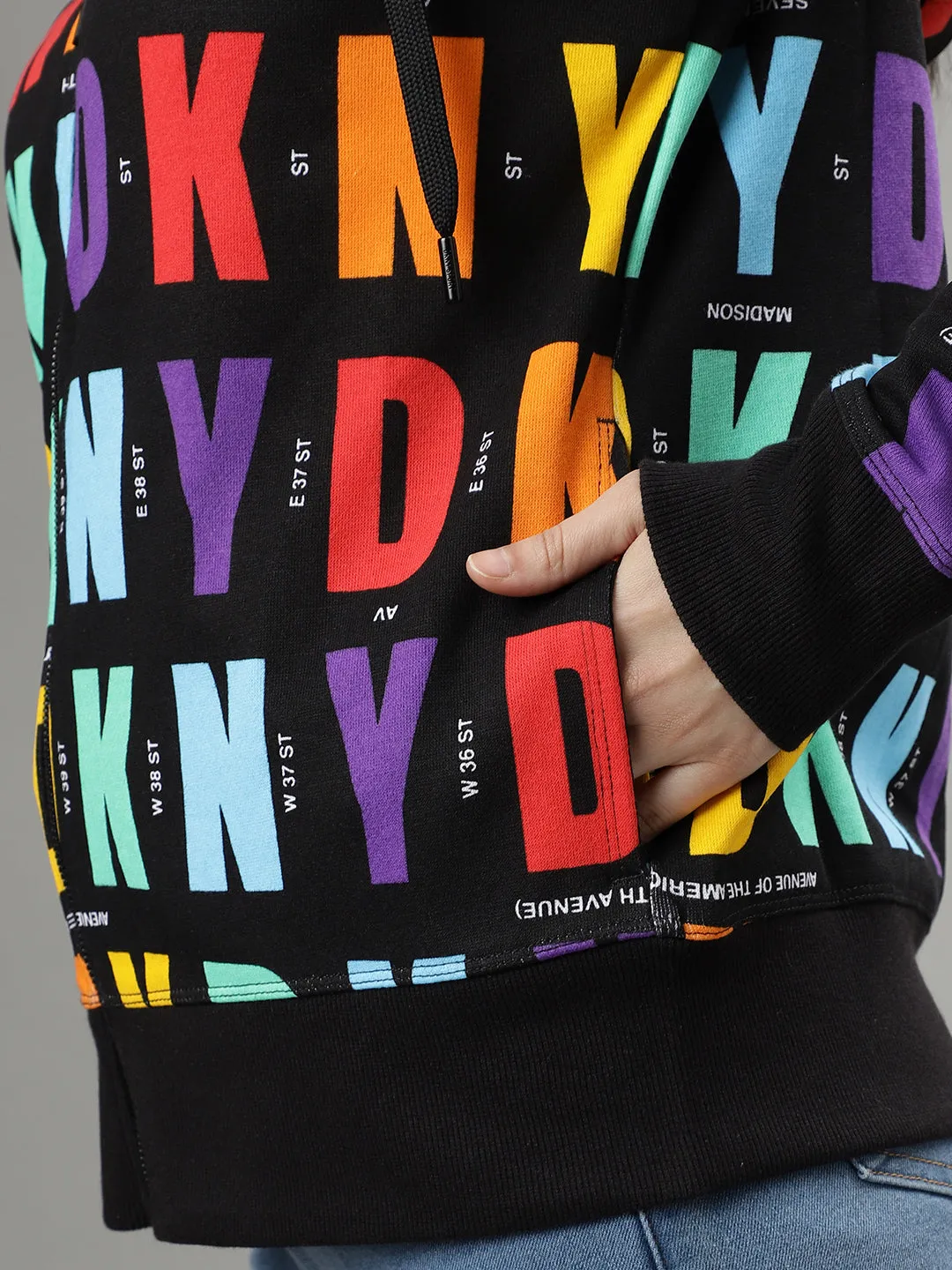 Dkny Women Multicolored Printed Hooded Long Sleeves Jacket