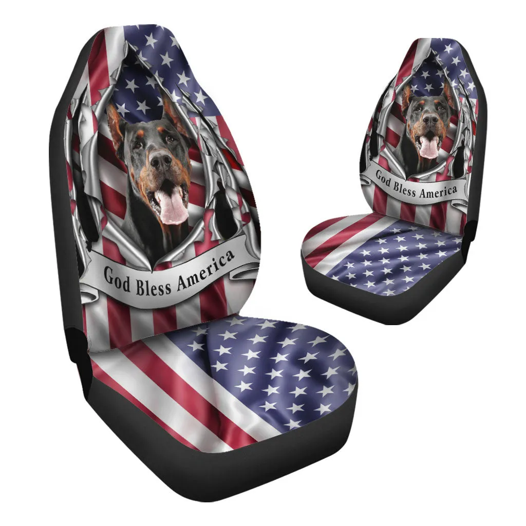 Doberman Pinscher Dog Inside Flag Gob Bless America  Car Seat Covers