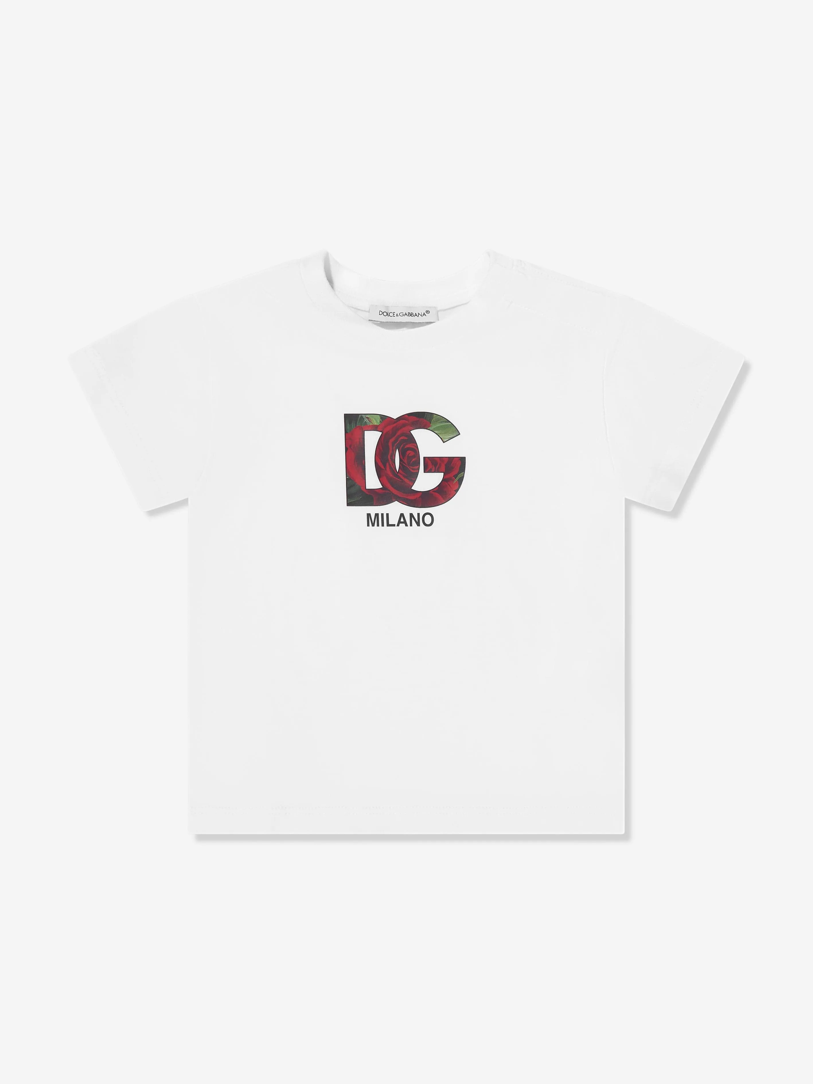 Dolce & Gabbana Baby Girls Rose Logo T-Shirt in White