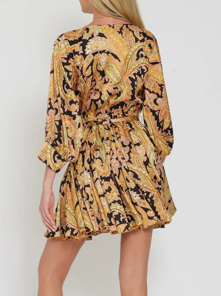 Dolman Belted Mini Dress - Black/Gold