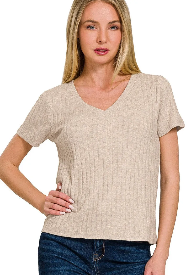 DOORBUSTER Comfortable Cuteness Ribbed Short Sleeve- 2 Colors!