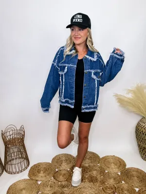 DOORBUSTER - Oversized Frayed Hem Denim Jacket