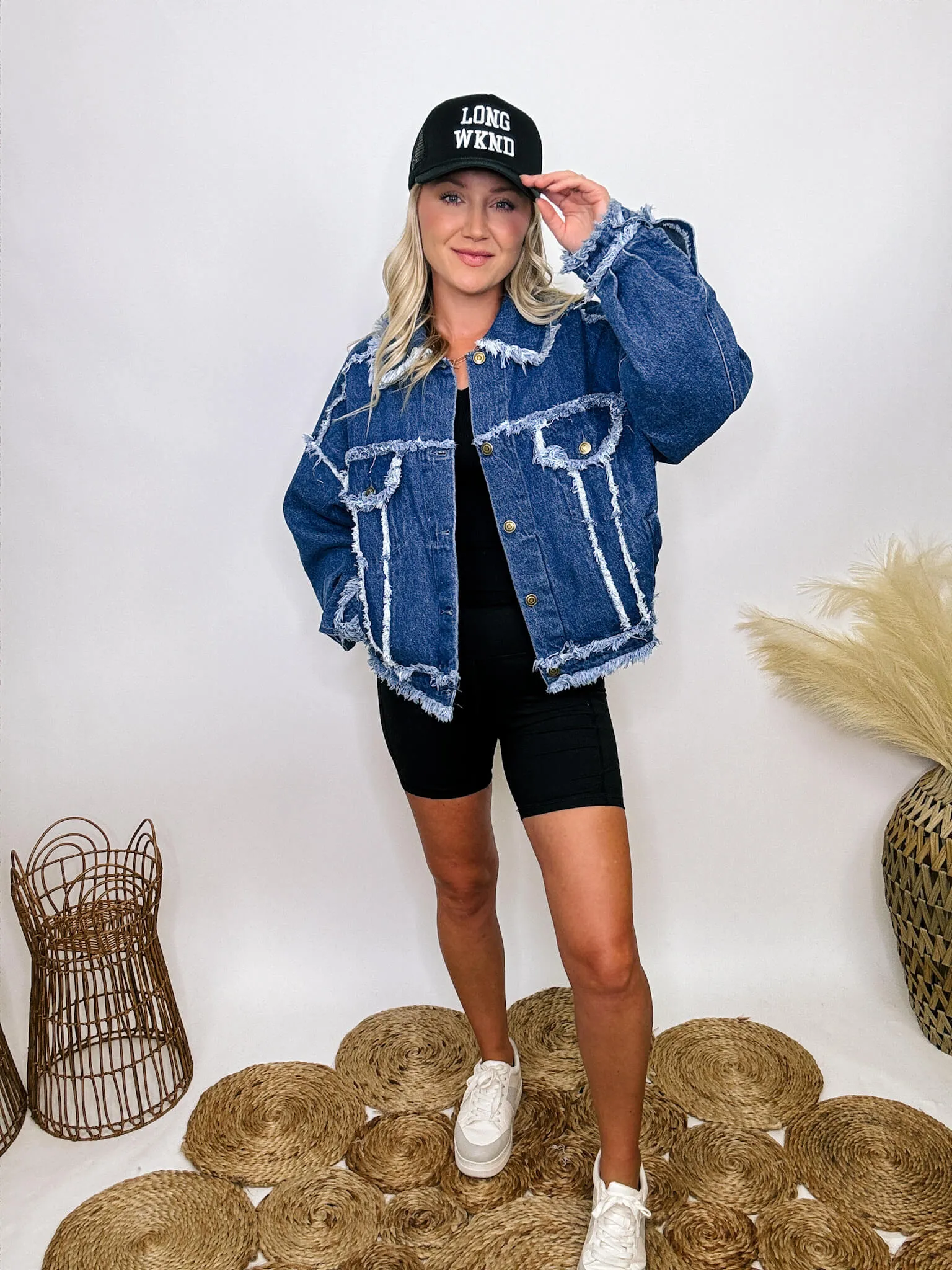 DOORBUSTER - Oversized Frayed Hem Denim Jacket