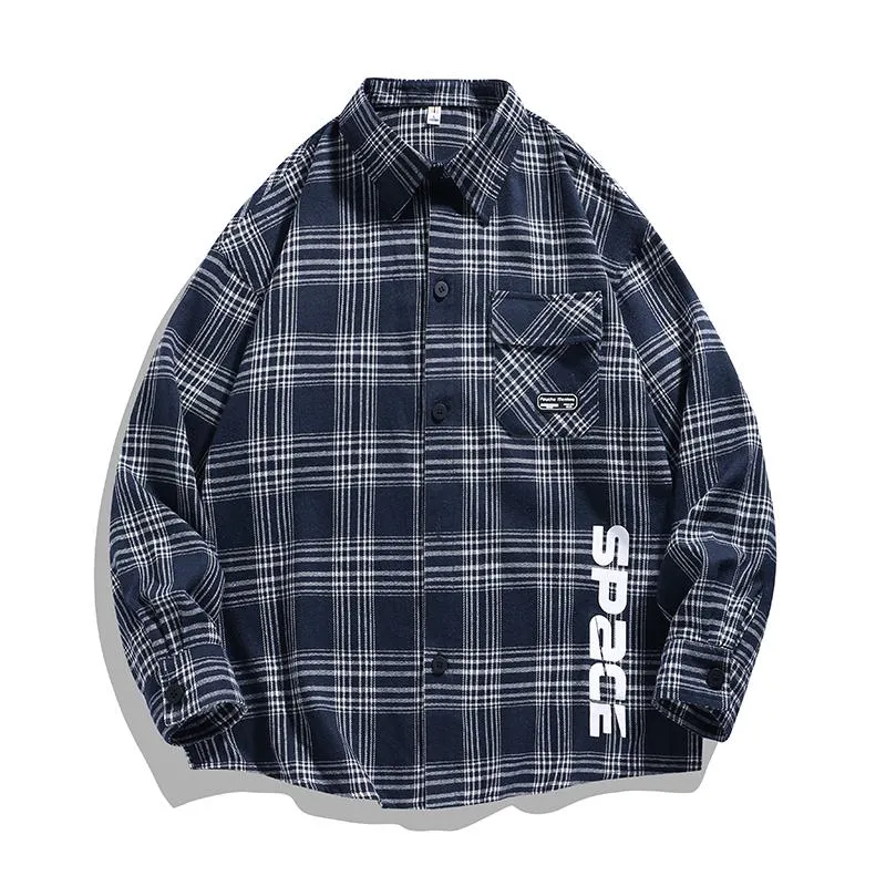 Draping Plaid Casual Workwear Trendy Long Sleeve Shirt