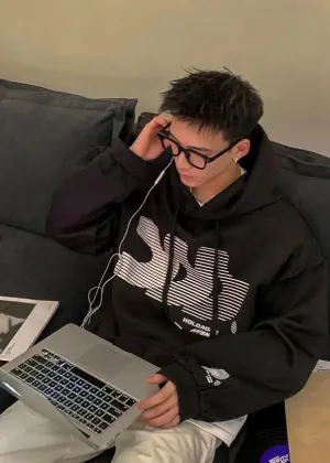 Drawstring Striped Letters Hoodie