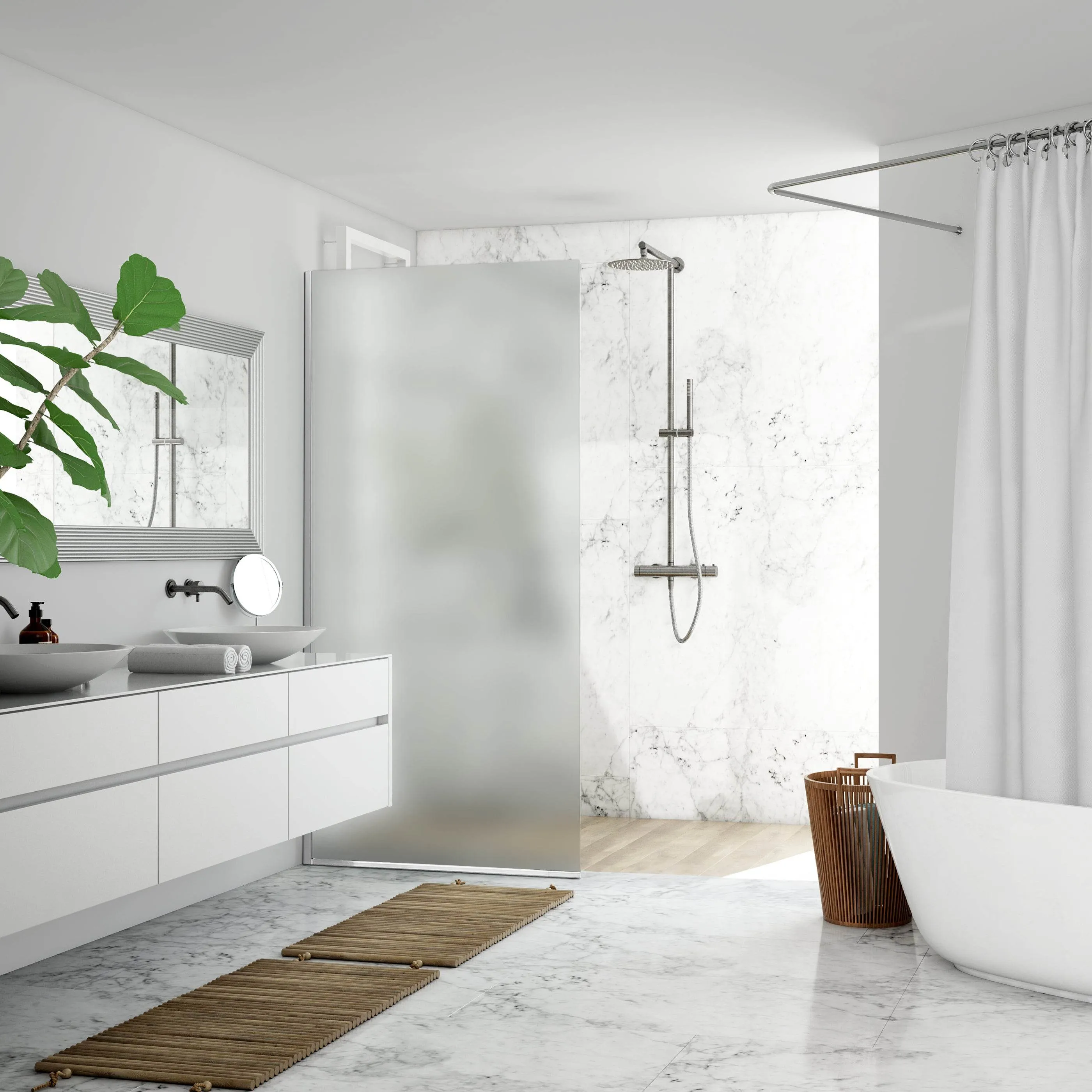 Dreamwerks 35.4"W x 79"H Frameless Fixed Shower Door in Chrome - Available in Clear or Frosted Glass