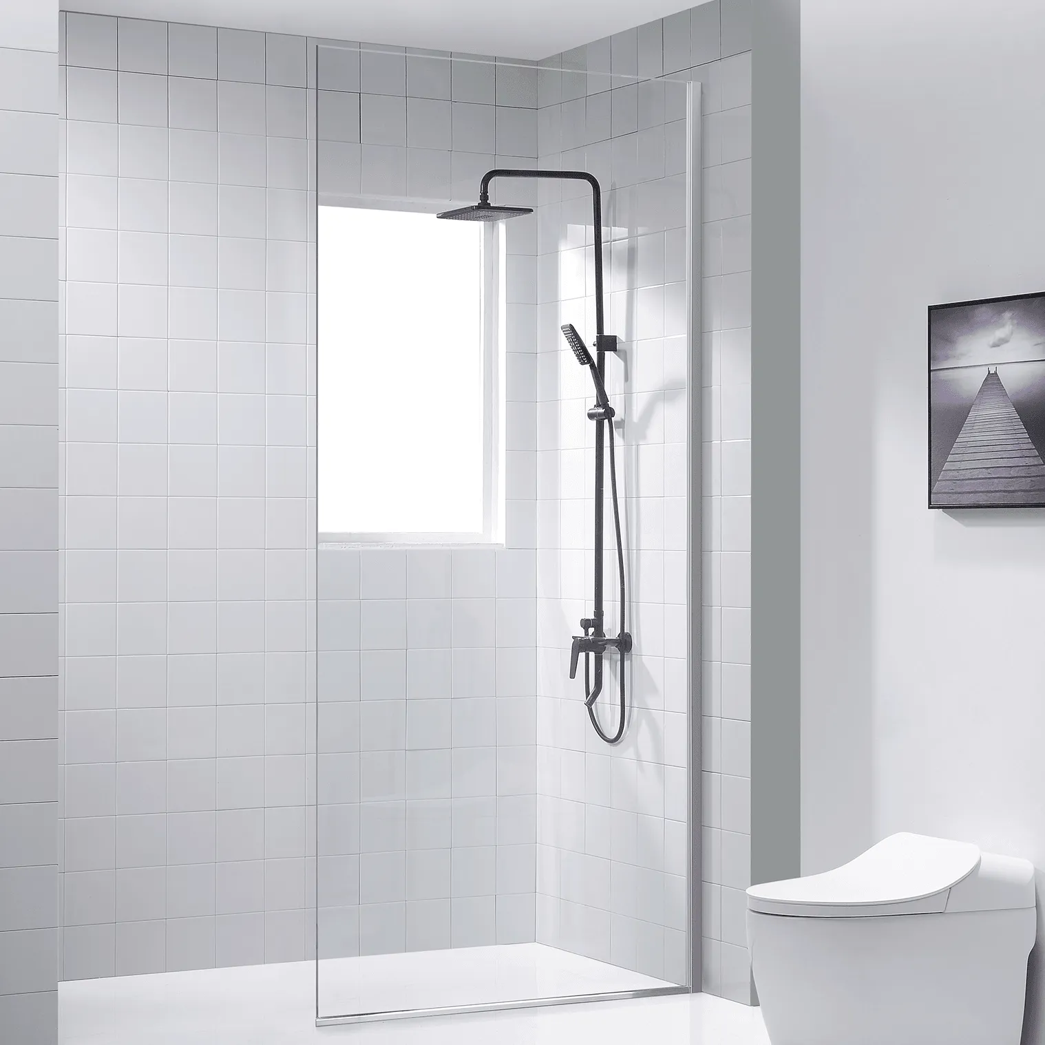 Dreamwerks 35.4"W x 79"H Frameless Fixed Shower Door in Chrome - Available in Clear or Frosted Glass