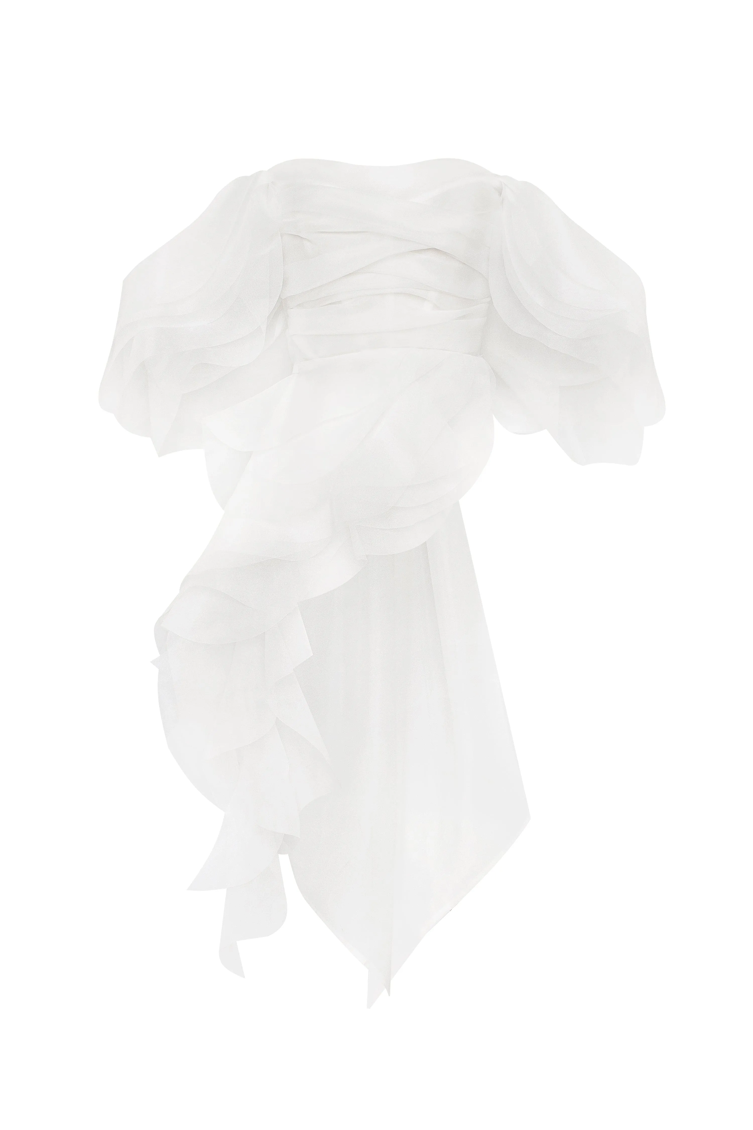Dreamy blouse with meringue flounces in white