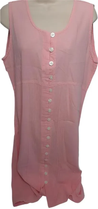 Dress-Button Front-Sleeveless-Pink-Women's-S0612