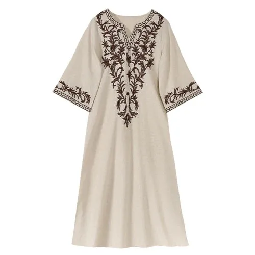 DressBetty - 2024 Vintage V Neck Boho Cotton Linen Floral Embroidery Long Boho Dress
