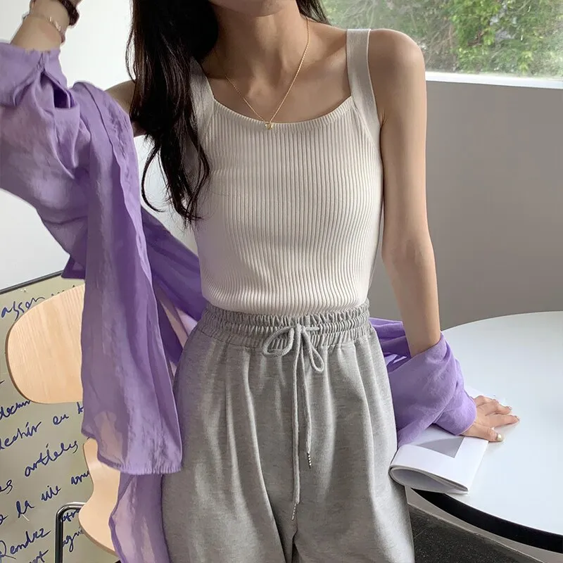 DressBetty - Plain Knitted Tank Tops