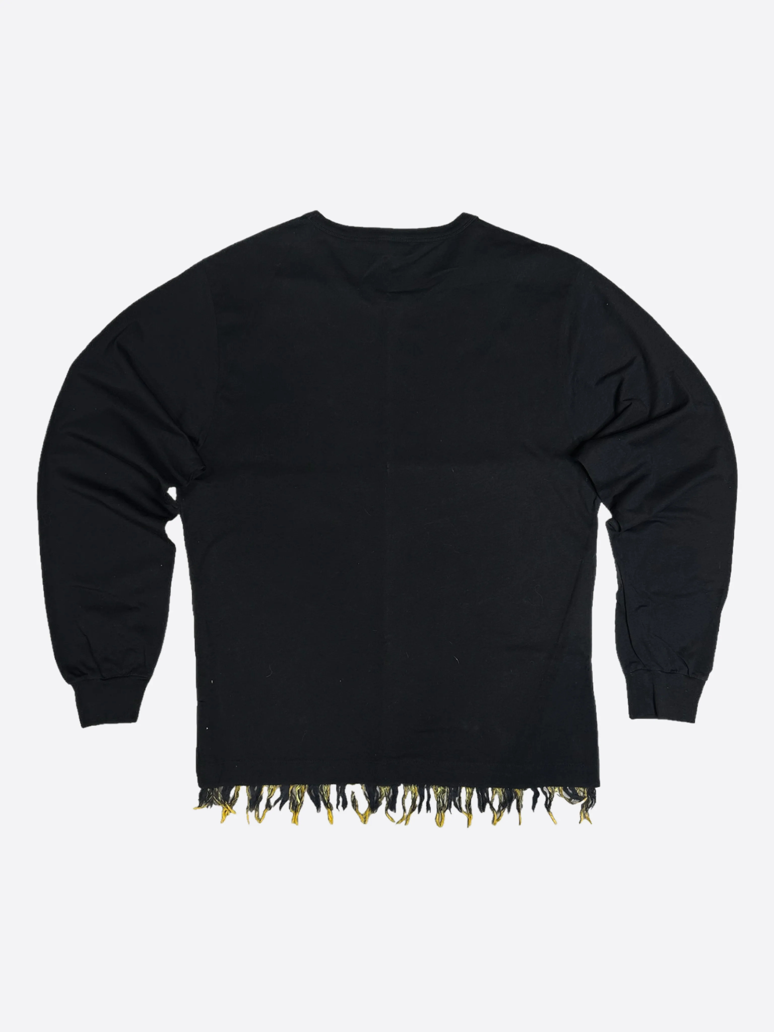 DRIES VAN NOTEN STRIPED FRAYED BLACK LONG SLEEVE
