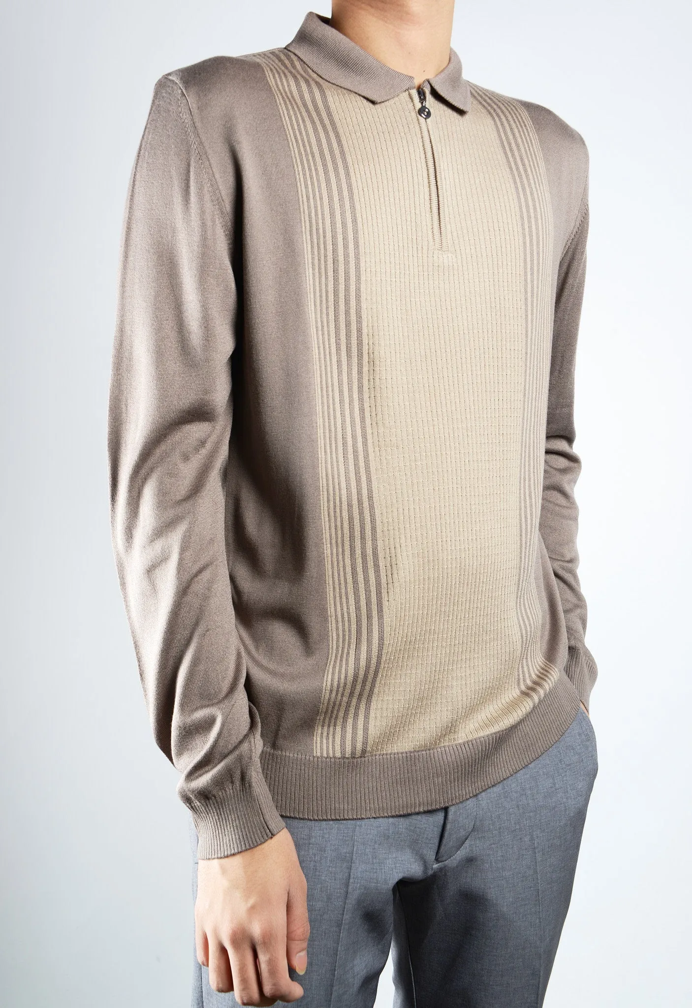 DT 1/4 Zip Lux Vertical Stripe Polo Ls