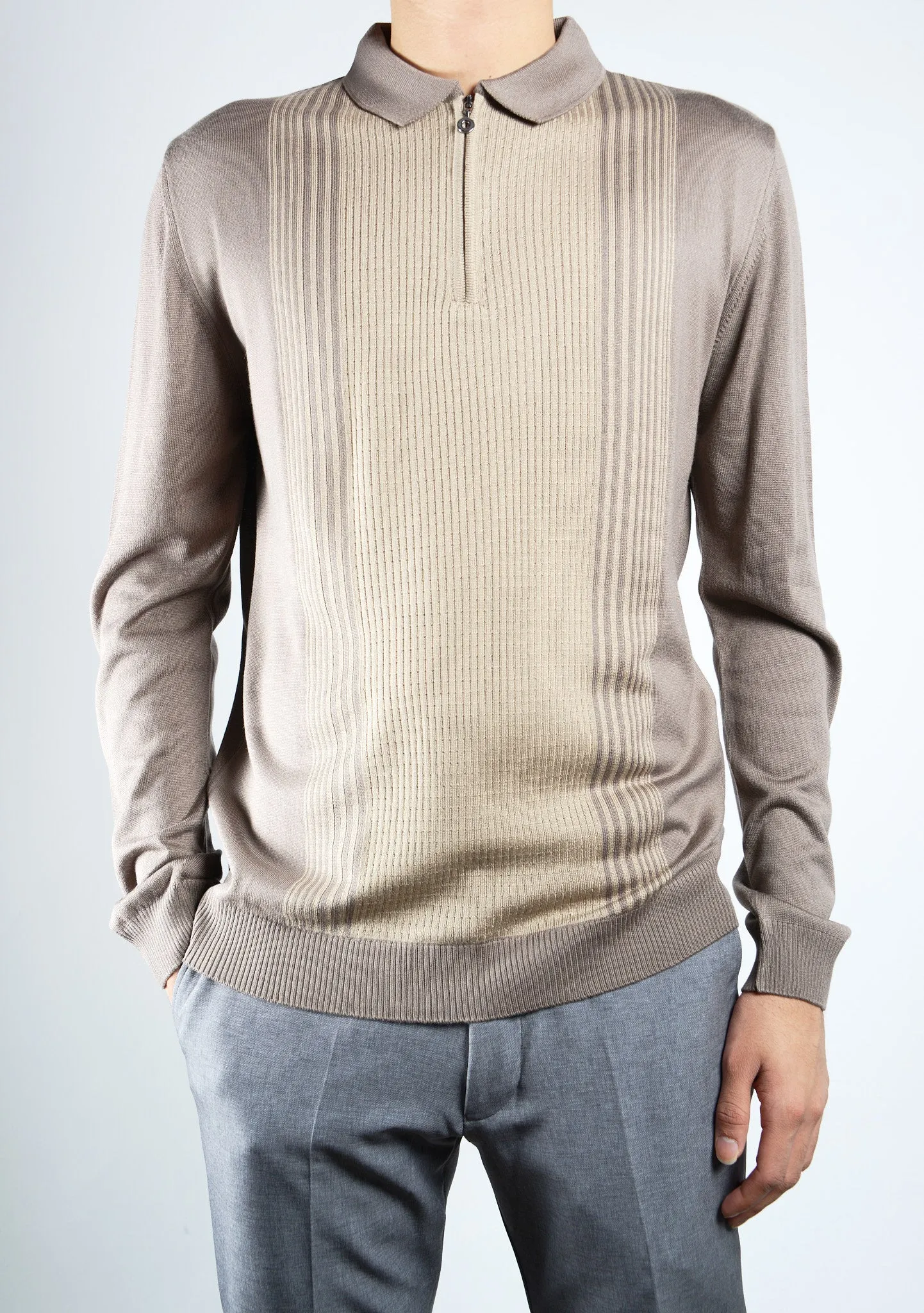 DT 1/4 Zip Lux Vertical Stripe Polo Ls