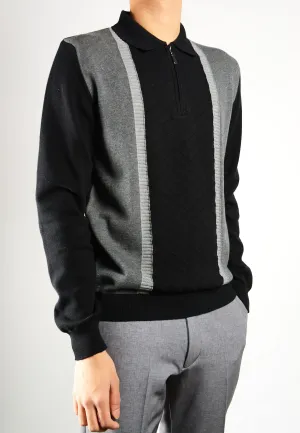 DT 1/4 Zip Textured Diamond Stitch Front Polo Ls