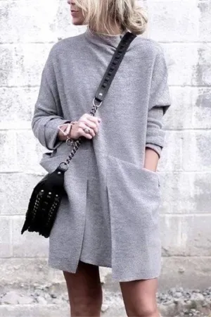 Dunnmall Fashion Round Neck Pocket Dress