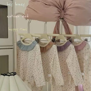 DXJ Girls' Floral Ruffled Collar Loungewear Set