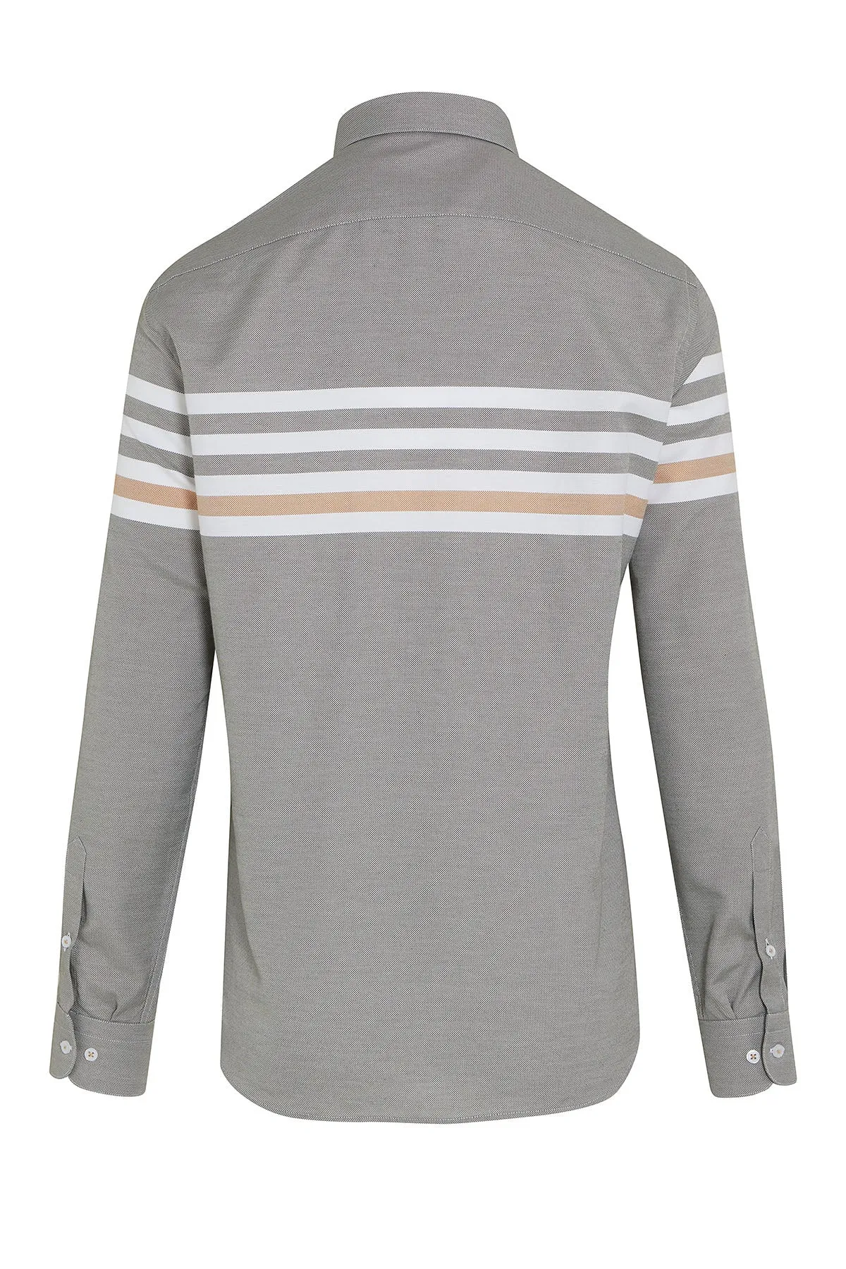 Dynamic Fit Striped Cotton Blend Khaki Casual Shirt