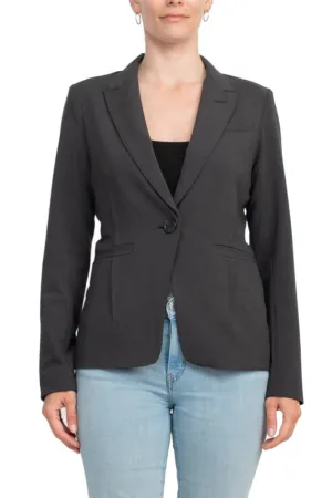 Ecru Designs Lapel Collar One Button Long Sleeve Silt Back Crepe Blazer