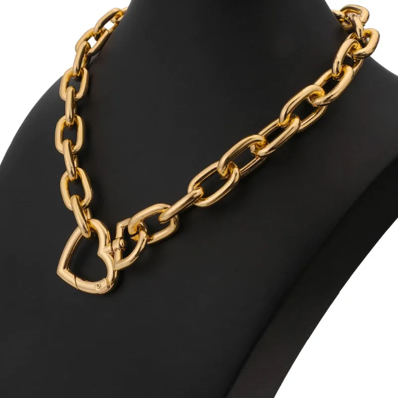 Edgy Eternal Thick Chain Love Heart Pendant Choker Necklaces