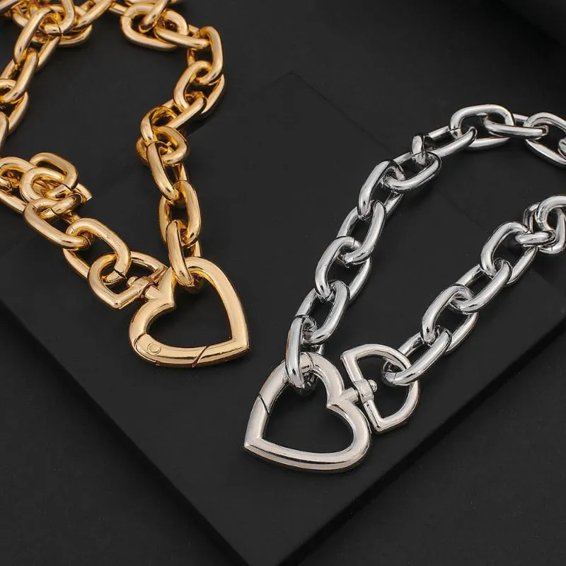 Edgy Eternal Thick Chain Love Heart Pendant Choker Necklaces