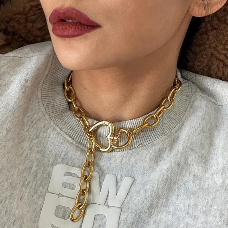 Edgy Eternal Thick Chain Love Heart Pendant Choker Necklaces