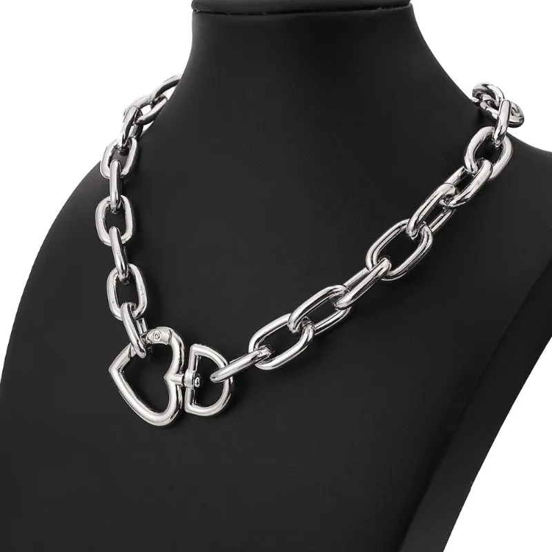 Edgy Eternal Thick Chain Love Heart Pendant Choker Necklaces