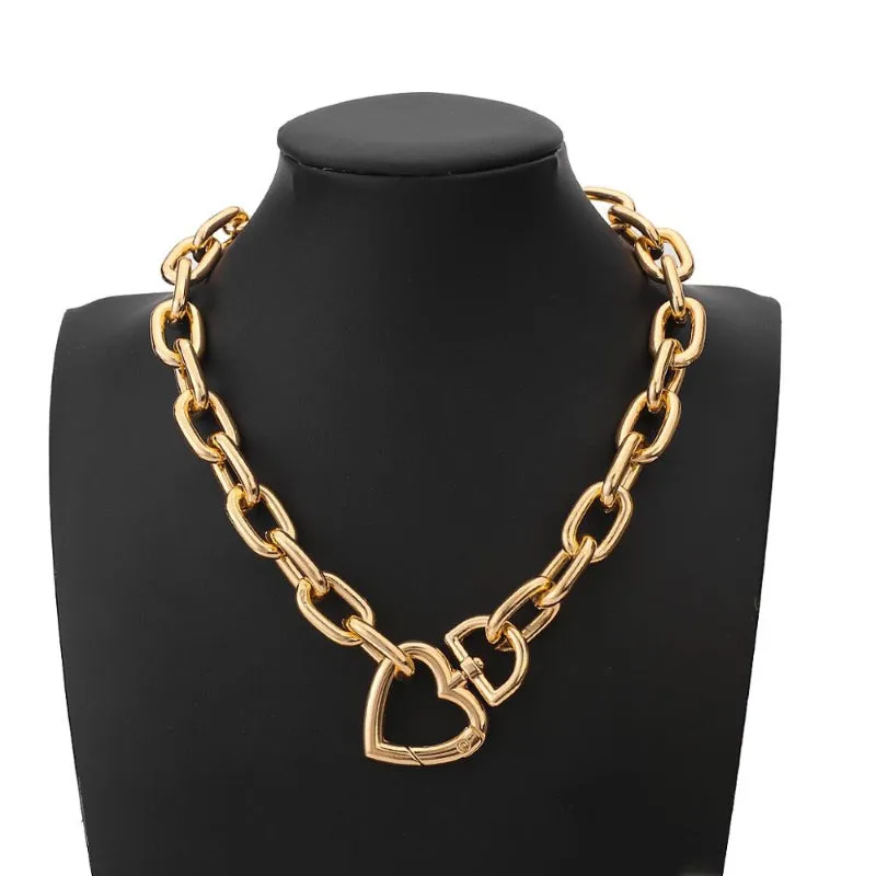 Edgy Eternal Thick Chain Love Heart Pendant Choker Necklaces