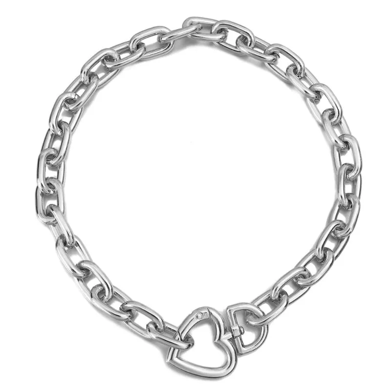 Edgy Eternal Thick Chain Love Heart Pendant Choker Necklaces