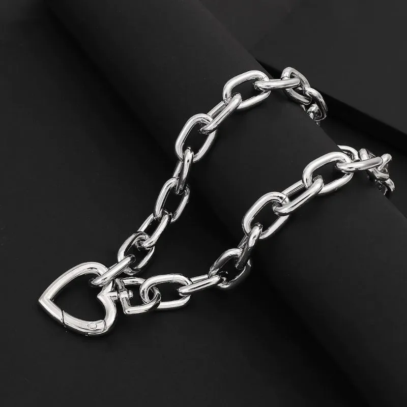Edgy Eternal Thick Chain Love Heart Pendant Choker Necklaces