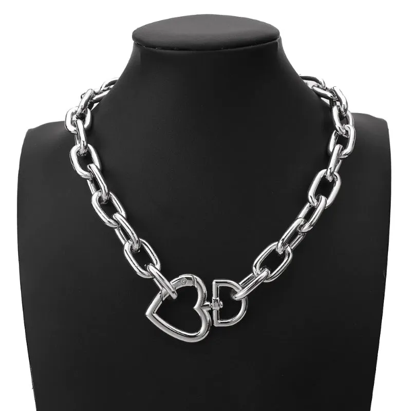 Edgy Eternal Thick Chain Love Heart Pendant Choker Necklaces