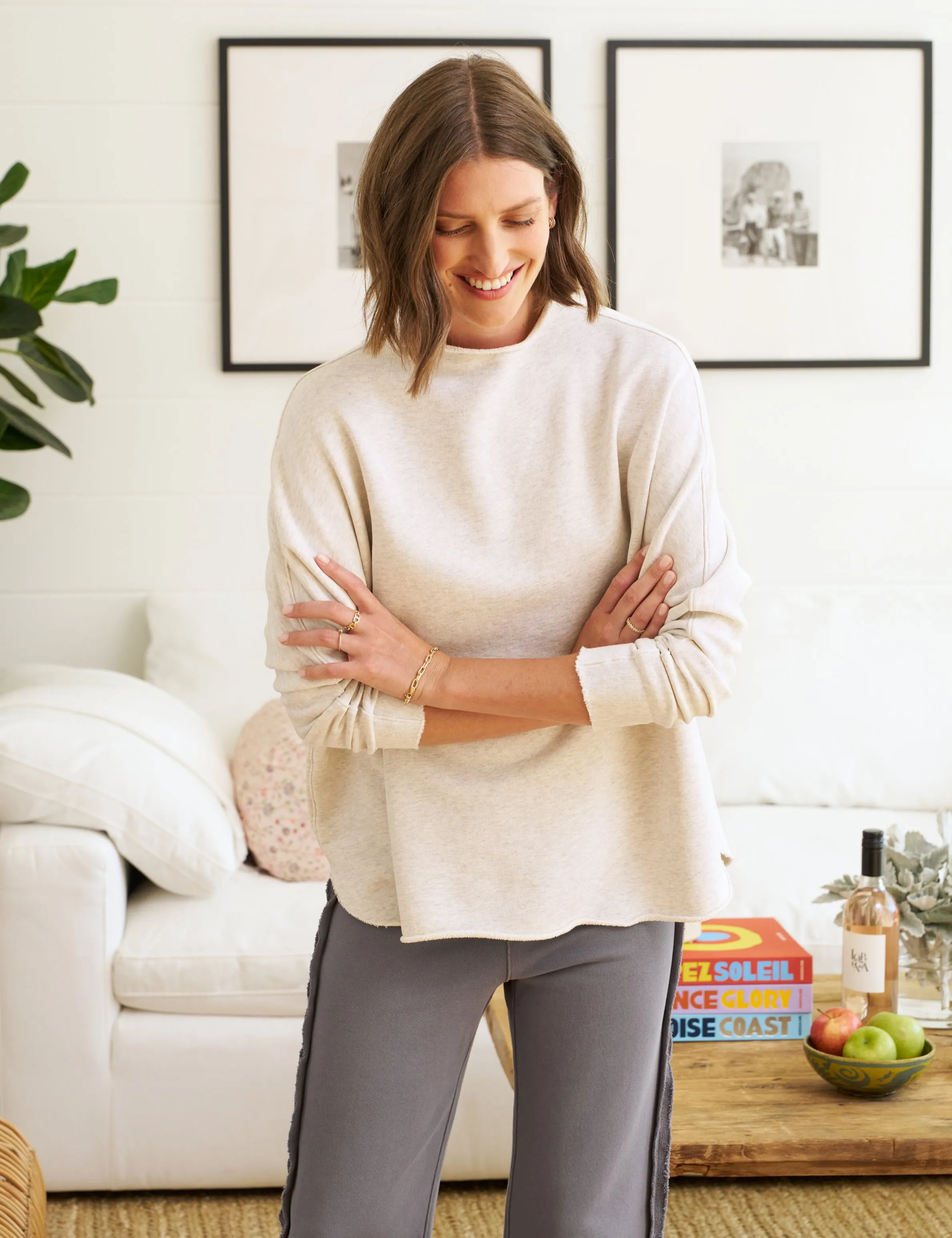 EFFIE Heather White Melange, Triple Fleece