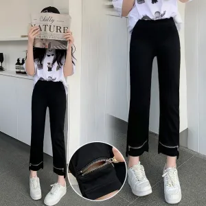 Elasticity Versatile Irregular High-Waisted Zipper Cropped Pants