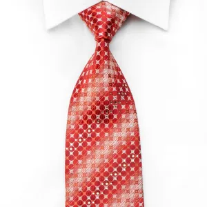 Elegance Crystal Necktie Geometric Circles On Red Silk With Silver Sparkles
