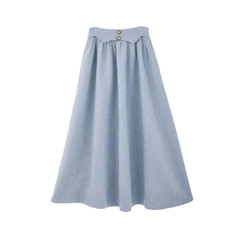 Elegant 2 Piece Dress Set Women Winter Sweet Vintage Party Korean Style Suits Slim Chic Long Sleeve Tops  Casual Long Skirt