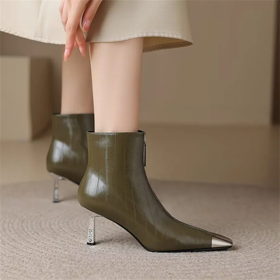 Elegant Cow Leather Pointed Toe High Heel Boots