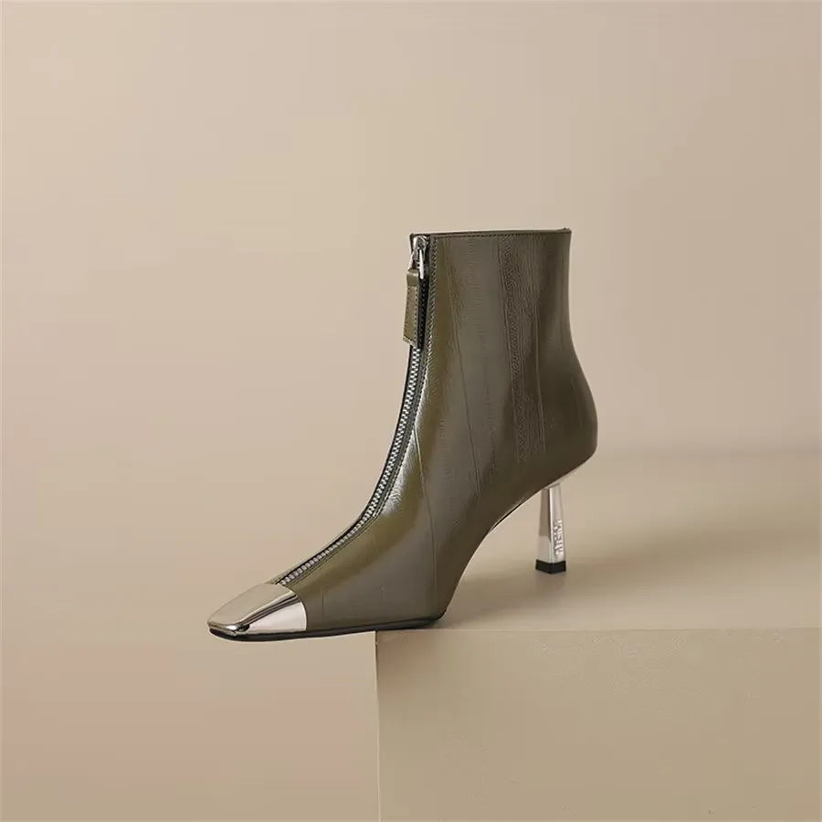 Elegant Cow Leather Pointed Toe High Heel Boots