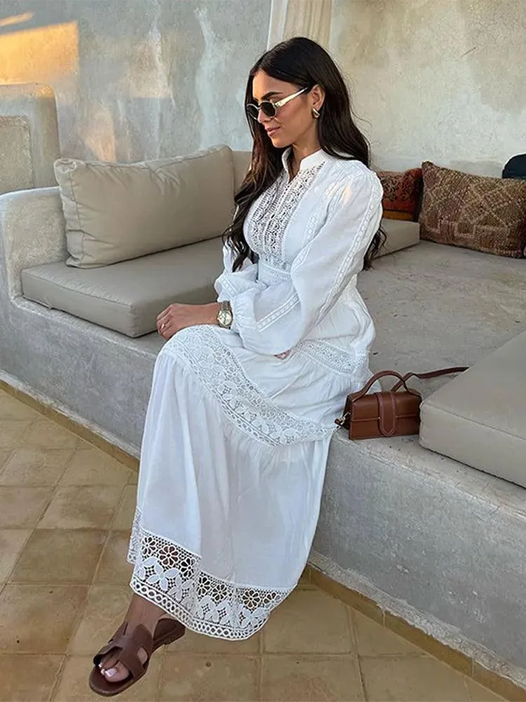 Elegant Lace Hollow Out Maxi Dress: Stylish Spring Fashion Essential