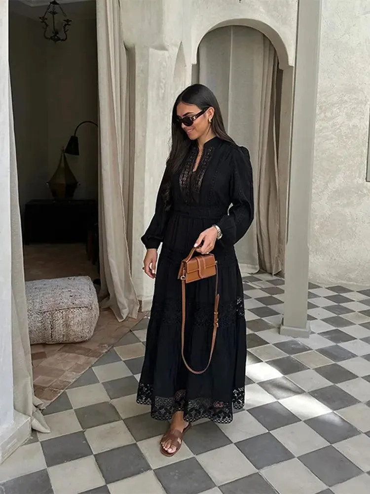 Elegant Lace Hollow Out Maxi Dress: Stylish Spring Fashion Essential