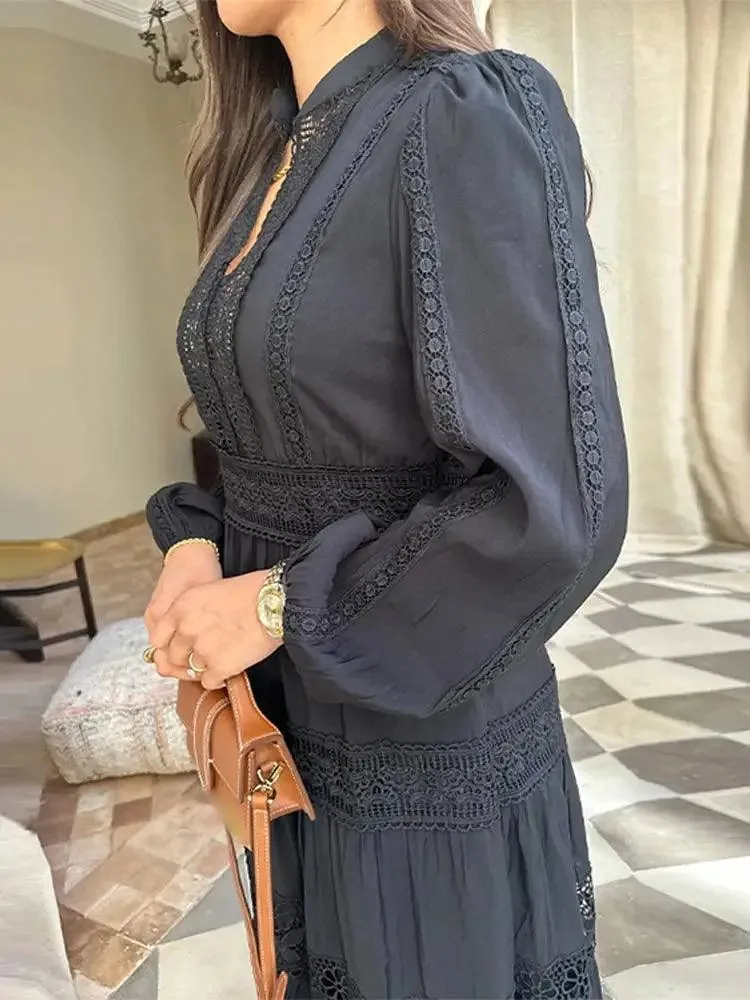 Elegant Lace Hollow Out Maxi Dress: Stylish Spring Fashion Essential