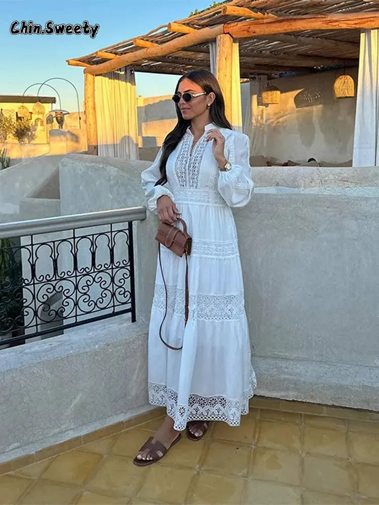 Elegant Lace Hollow Out Maxi Dress: Stylish Spring Fashion Essential