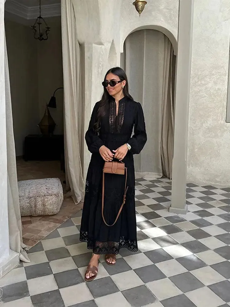 Elegant Lace Hollow Out Maxi Dress: Stylish Spring Fashion Essential